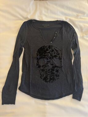 Zadig and Voltaire Long-Sleeve Black Velvet Skull Graphic Top